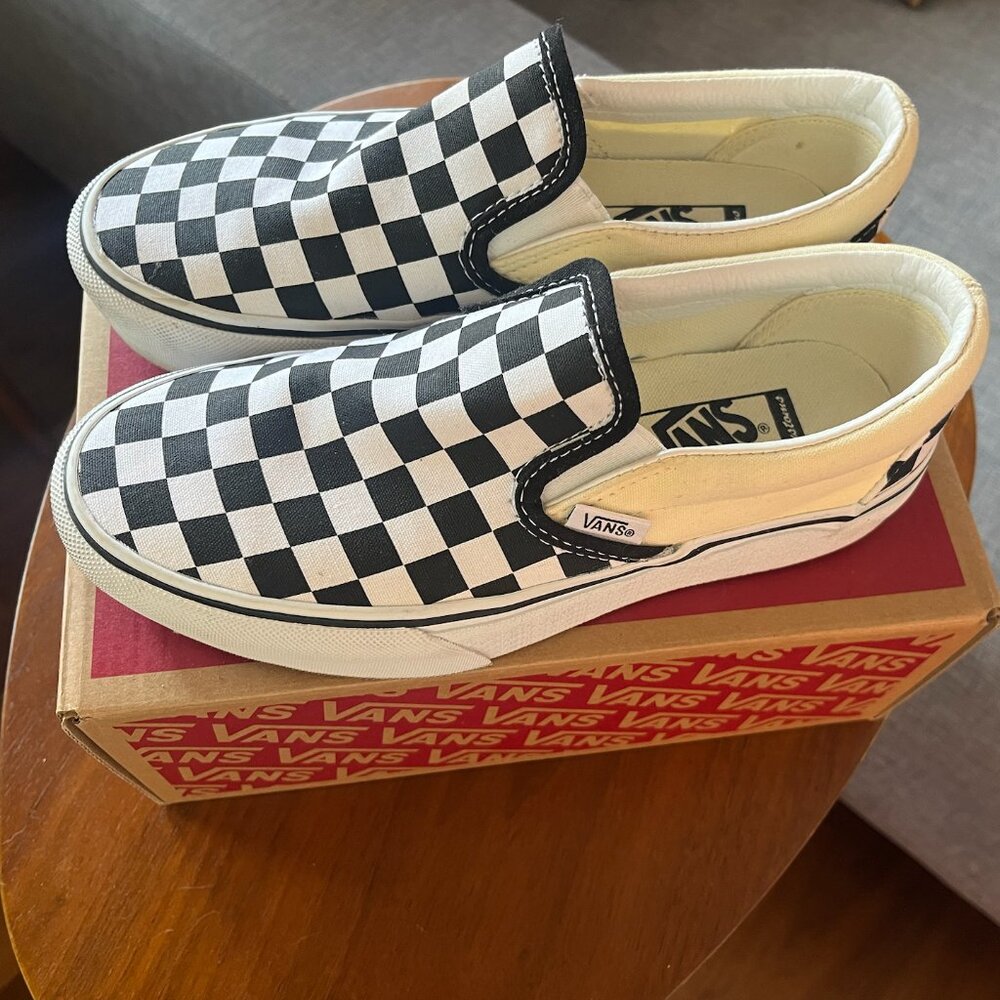 Vans Platform Checker Black White Slip On Women 6W 4M Custom